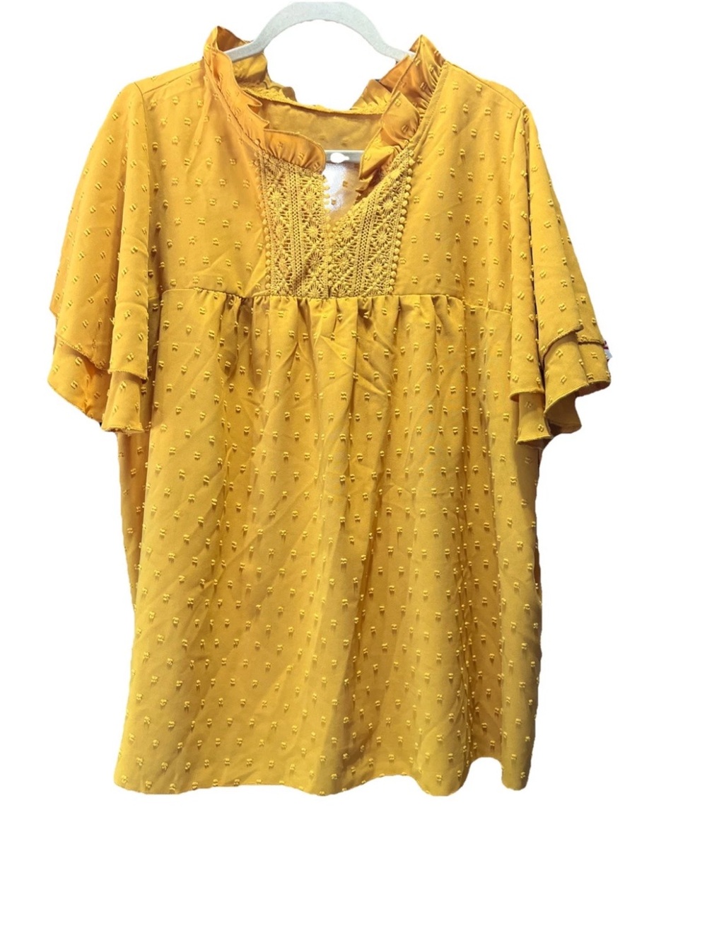 SHEIN CURVE Mustard Yellow Ruffle Yoke Top - Picture 3 of 12